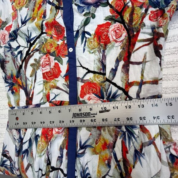 Neeru Kumar Women Multicolor Floral Print Hi-Low Shirt Dress Medium Short Sleeve - Picture 8 of 10